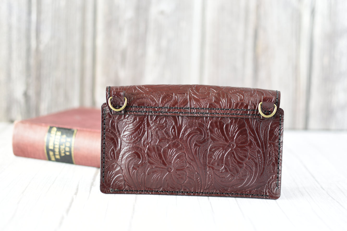 Burgundy Hand-Tooled Cell Phone Purse