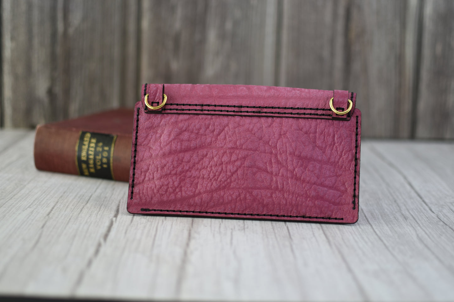 Handcrafted Hot Pink Pebbled Leather Cell Phone Purse with Wallet & Adjustable Crossbody Strap
