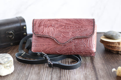 Brick Red Embossed Leather Cellphone Purse