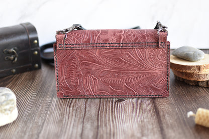 Brick Red Embossed Leather Cellphone Purse