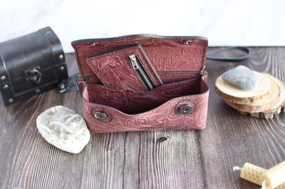 Brick Red Embossed Leather Cellphone Purse