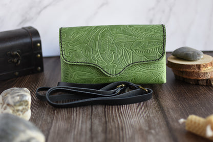 Green Embossed Leather Cell Phone Purse