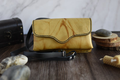 Yellow Marbled Leather Cell Phone Purse