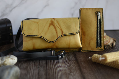 Yellow Marbled Leather Cell Phone Purse