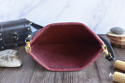 Spring Frame Brick Red Embossed Leather Purse adjustable crossbody Strap