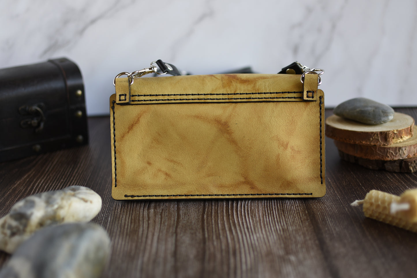 Yellow Marbled Leather Cell Phone Purse