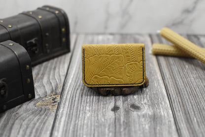 Card Wallet, Embossed Yellow Leather