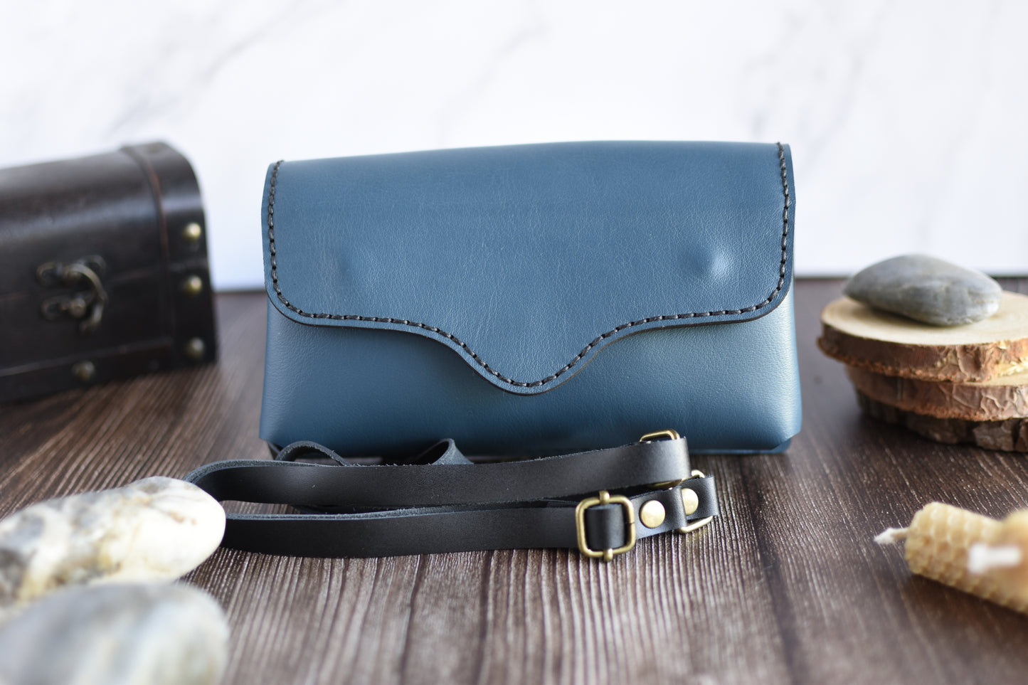 Blue Leather Cell Phone Purse