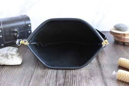 Spring Frame Black Leather Purse with adjustable Strap