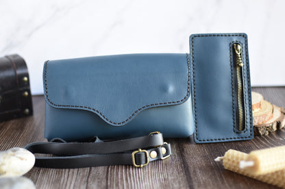 Blue Leather Cell Phone Purse