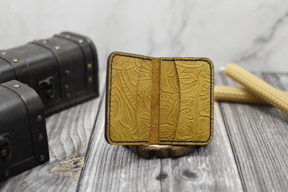 Card Wallet, Embossed Yellow Leather