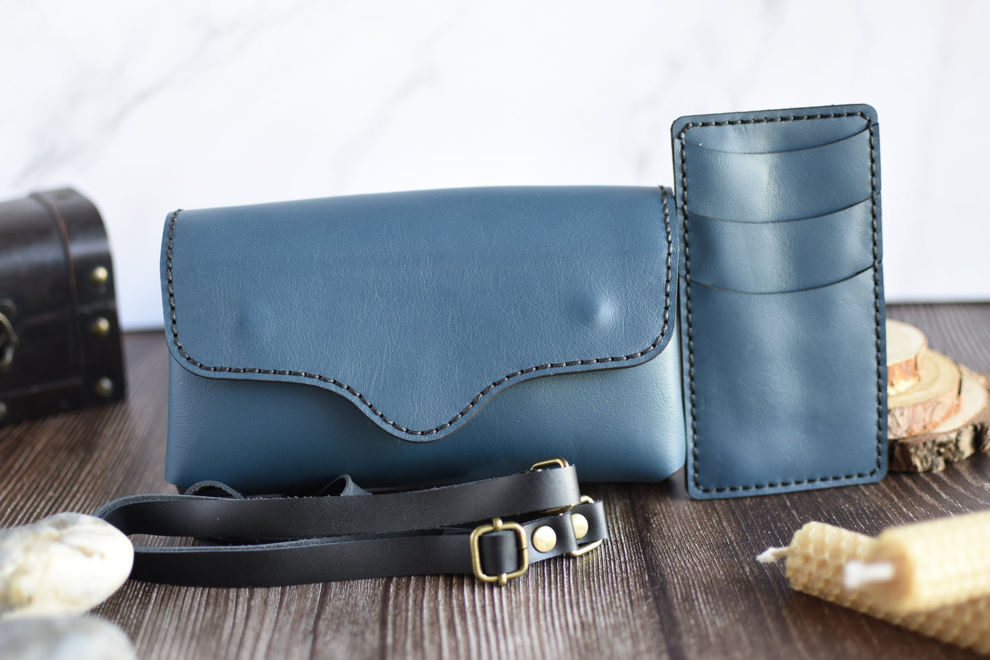 Blue Leather Cell Phone Purse