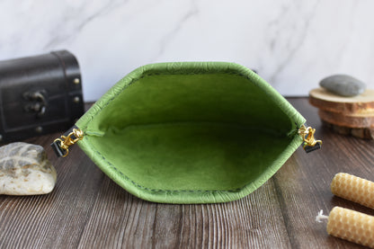 Spring Frame Small Green Embossed Leather Purse with adjustable crossbody Strap