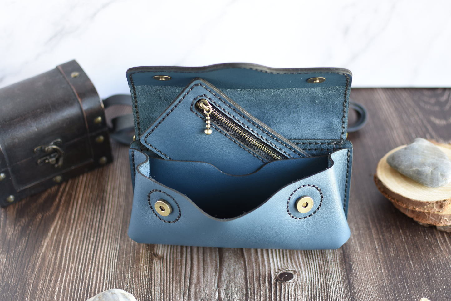 Blue Leather Cell Phone Purse