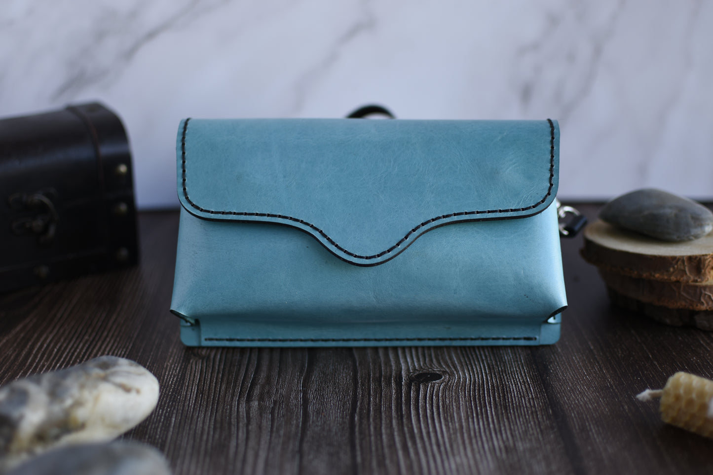 Teal Leather Cell Phone Purse