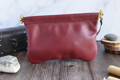 Spring Frame Small Red Brick colored Leather Purse with adjustable crossbody Strap