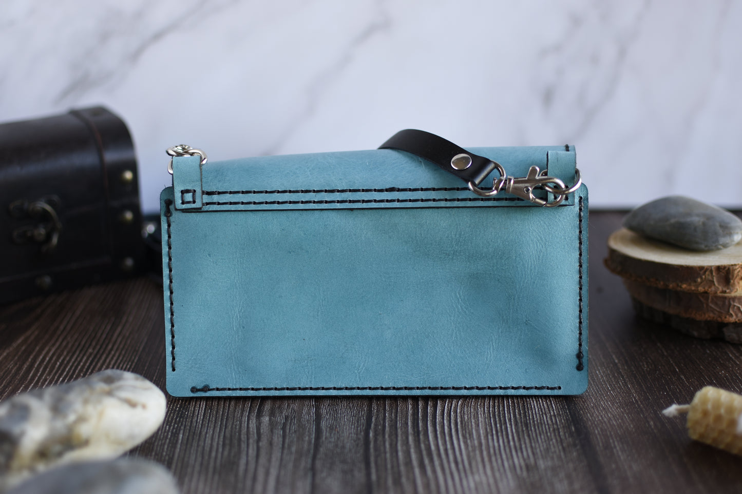 Teal Leather Cell Phone Purse