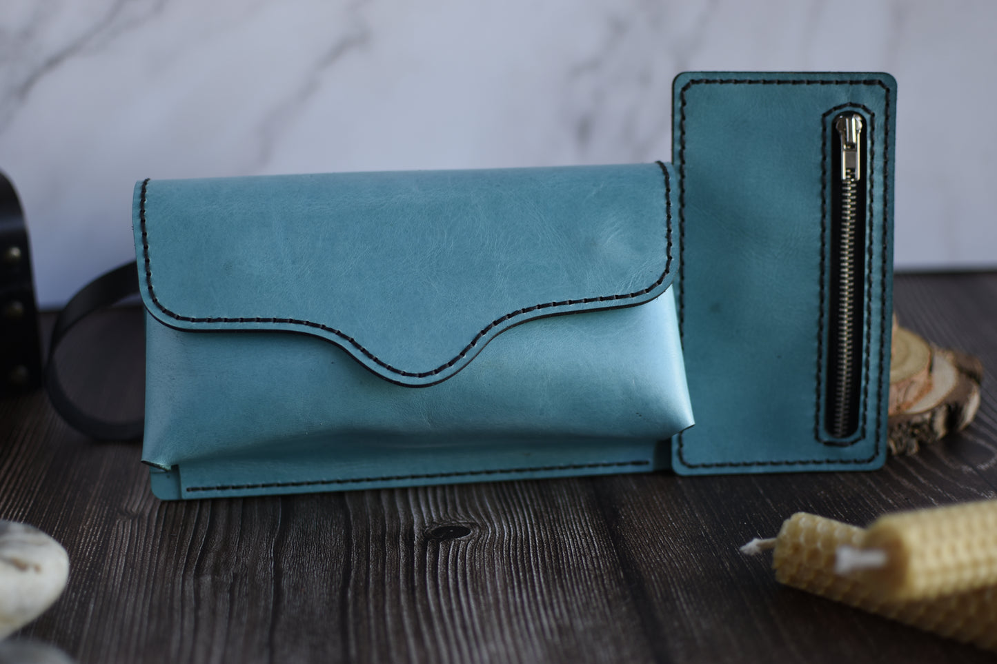 Teal Leather Cell Phone Purse