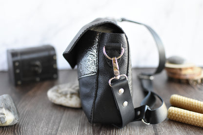 Black & Silver Leather Purse with adjustable strap