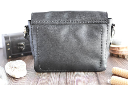 Black & Silver Leather Purse with adjustable strap