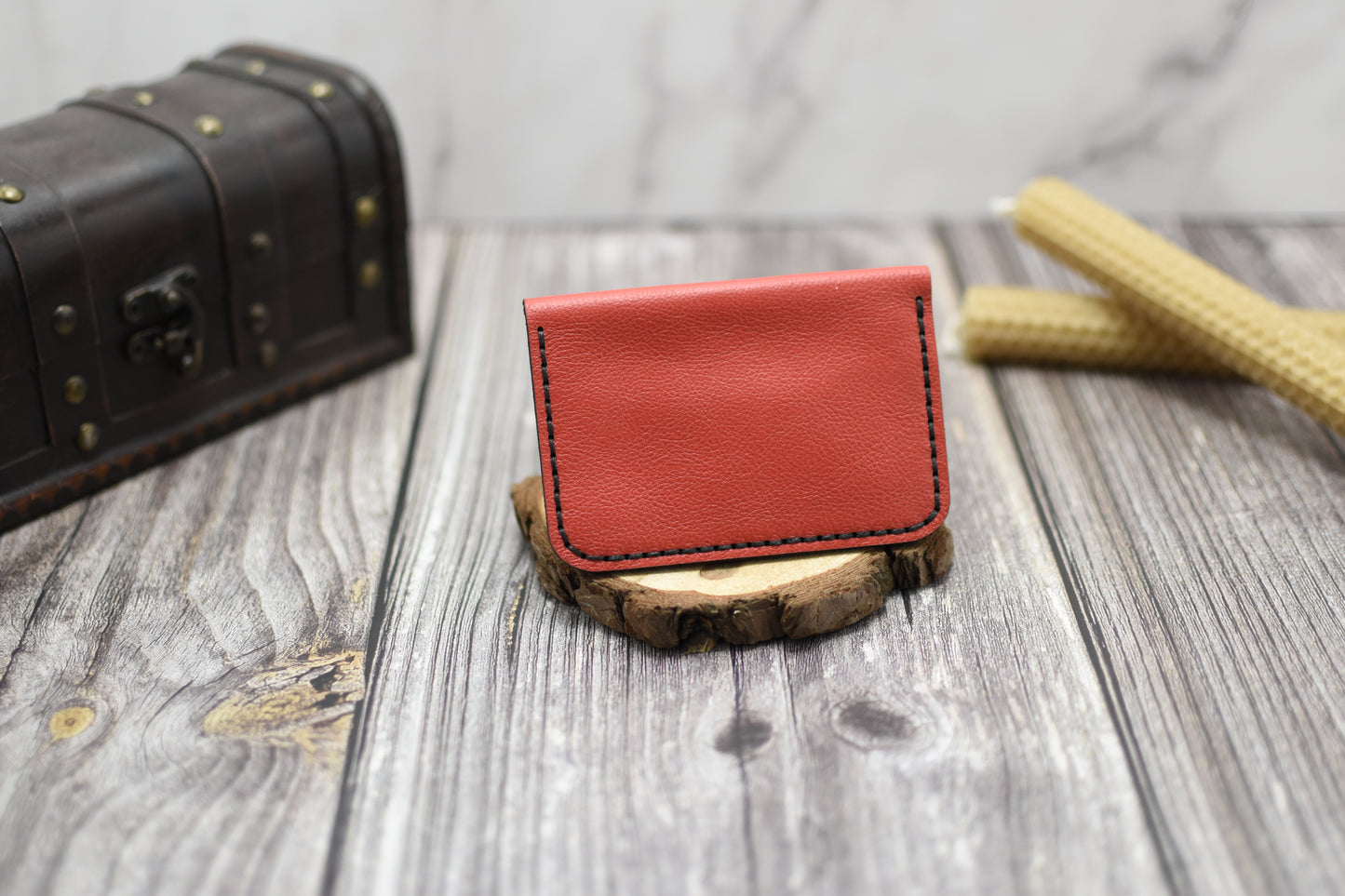 Card Wallet, Red Brick Leather