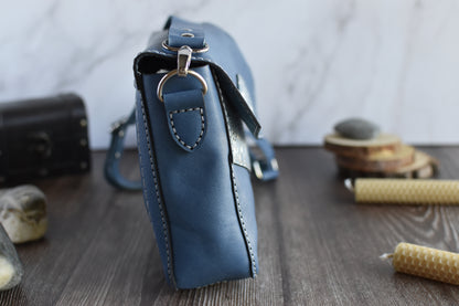 Blue & Silver Leather Purse with adjustable strap