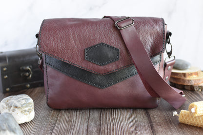 Brown & Black Leather Purse with adjustable strap