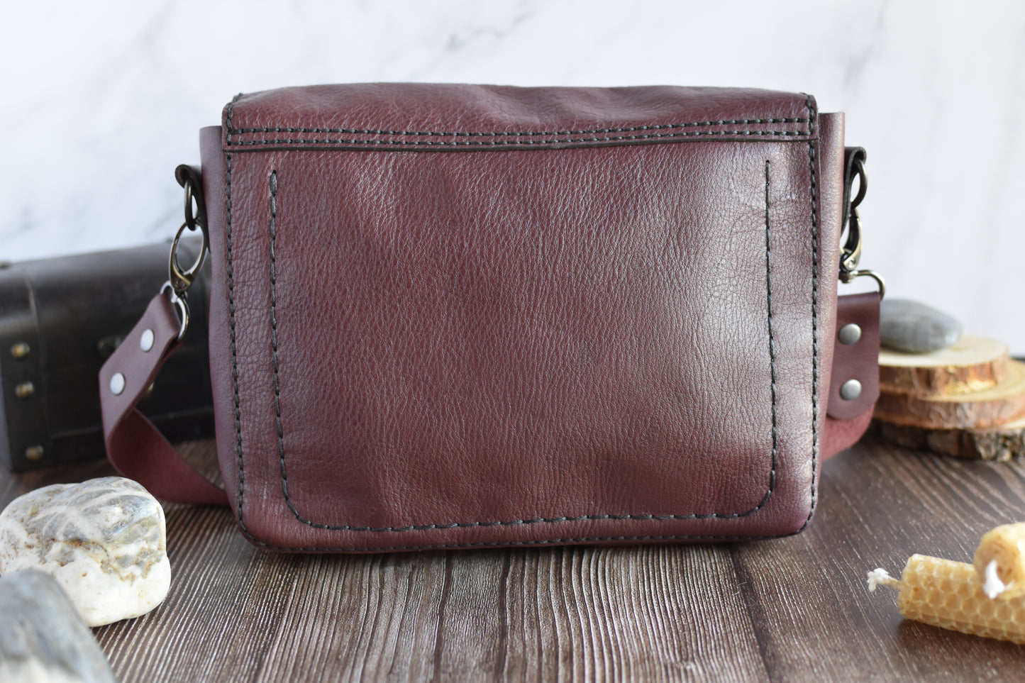 Brown & Black Leather Purse with adjustable strap