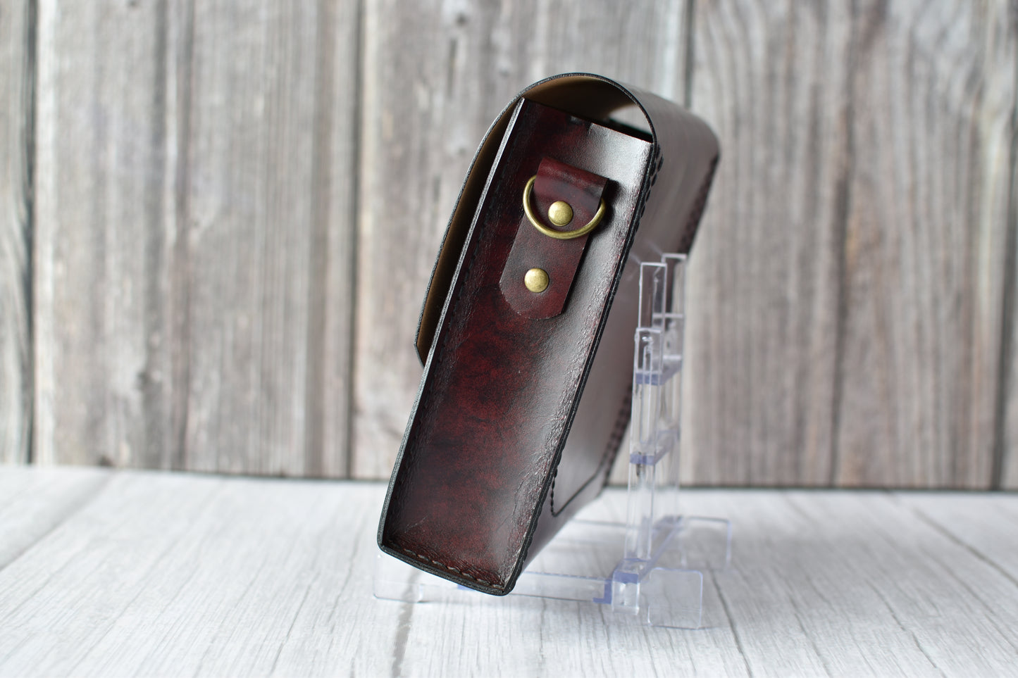 Handmade Burgundy Crossbody Purse — Full-Grain Leather with Antique Brass Hardware
