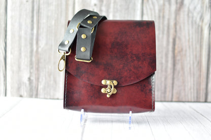 Handmade Burgundy Crossbody Purse — Full-Grain Leather with Antique Brass Hardware