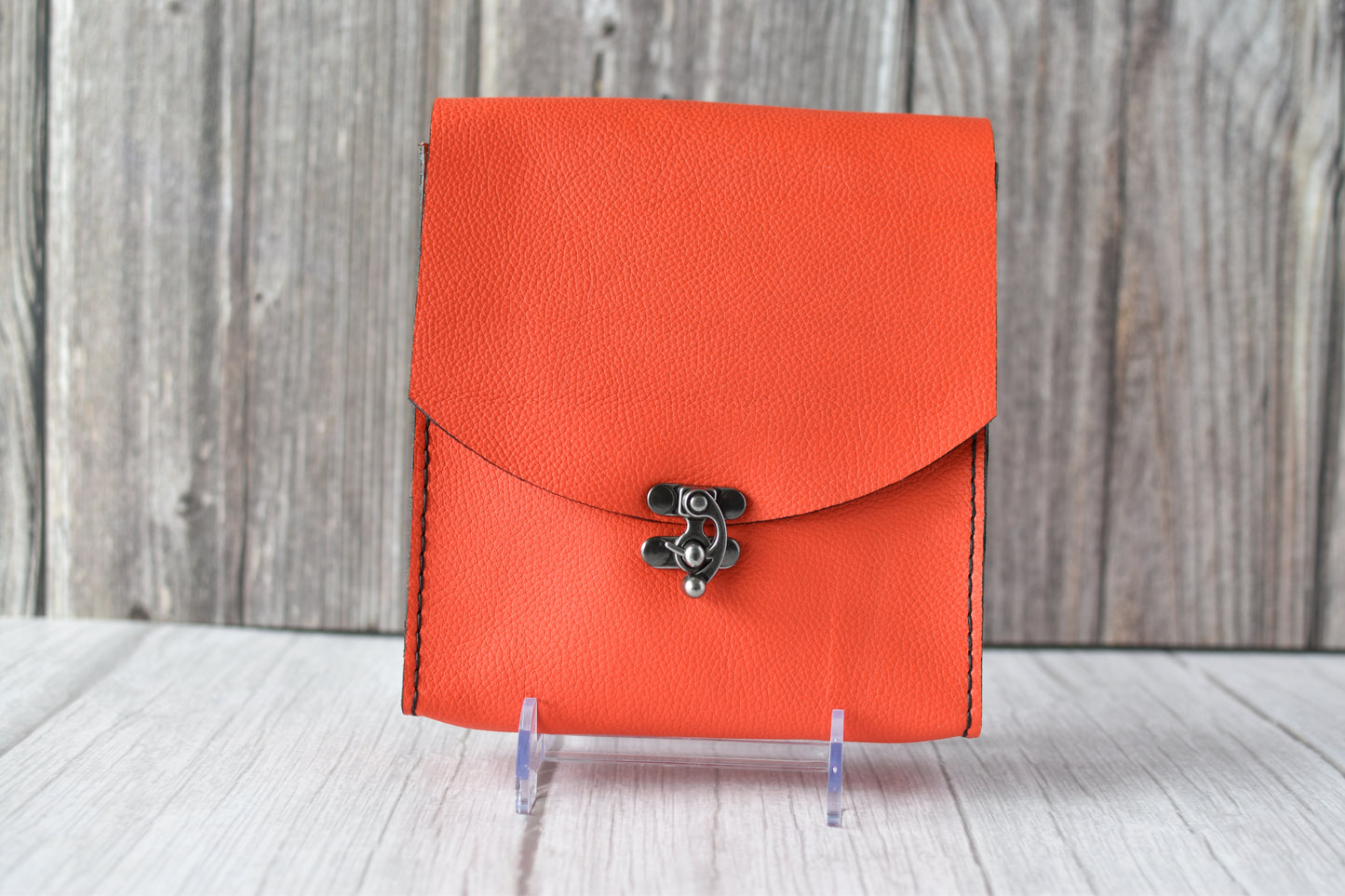 Handcrafted 7" Square Crossbody Purse – Bright Orange