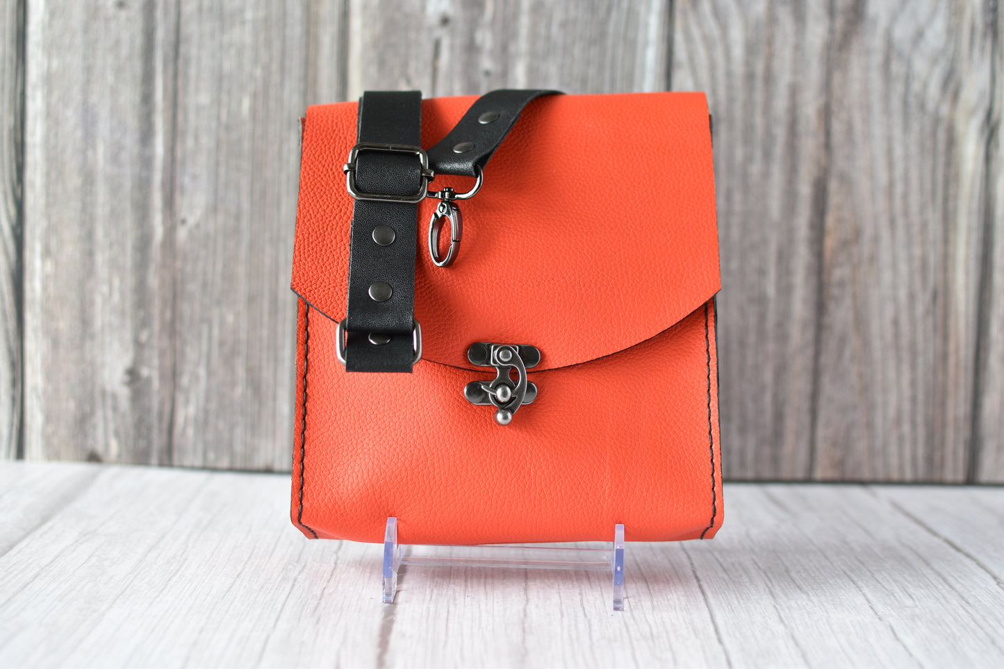 Handcrafted 7" Square Crossbody Purse – Bright Orange
