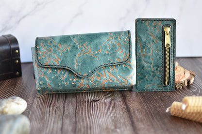 Marbled Jade Leather Cell Phone Purse