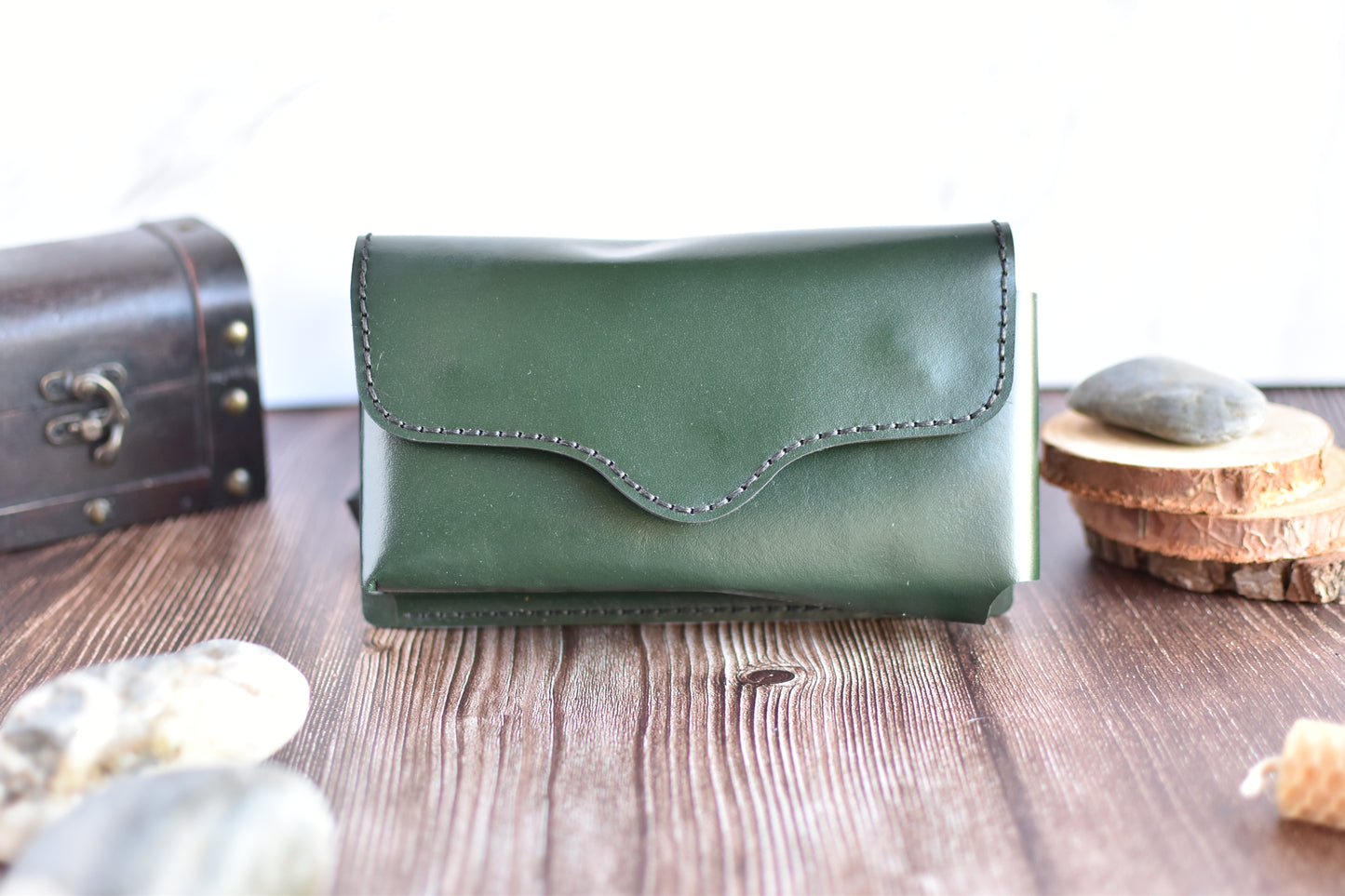 Hunter Green Leather Cell Phone Purse