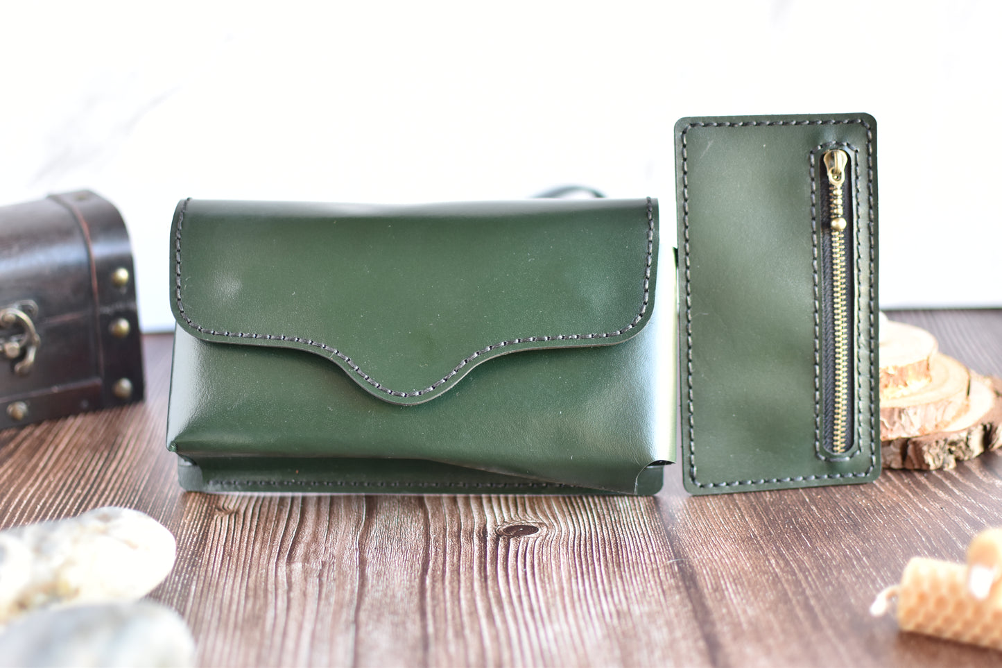 Hunter Green Leather Cell Phone Purse