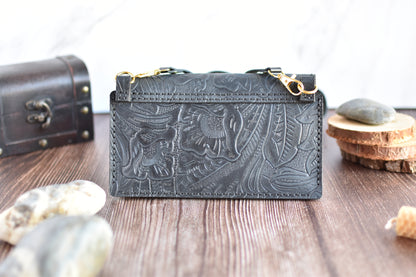 Blue Embossed Leather Cell Phone Purse