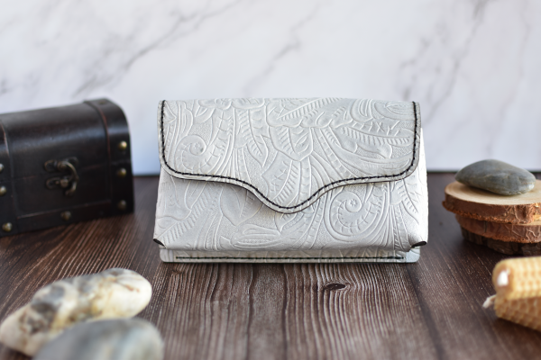 White Embossed Leather Cell Phone Purse